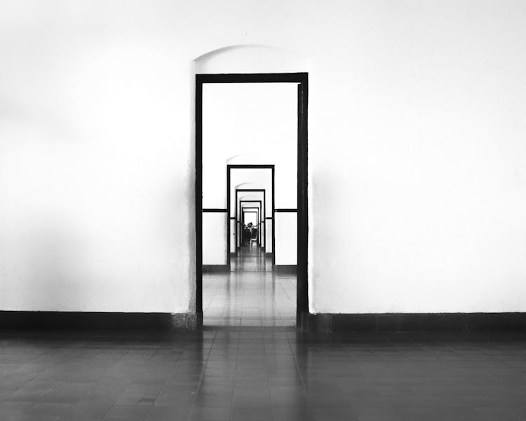 Row Of Doorways In Black And White