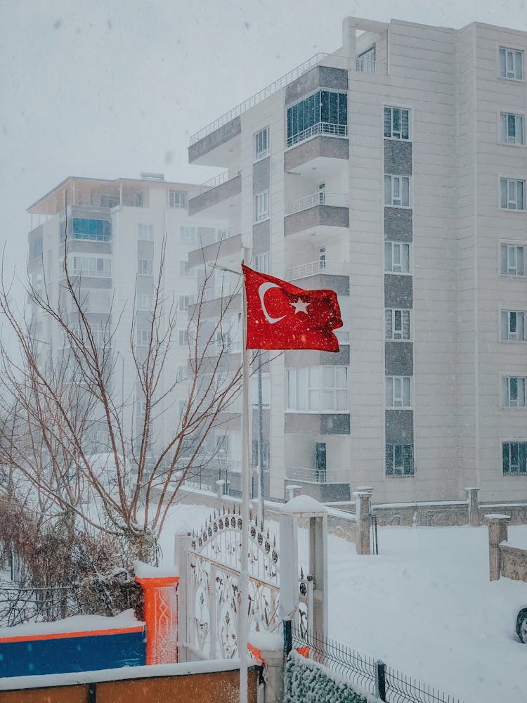 Flag Of Turkey Hanging On Pole