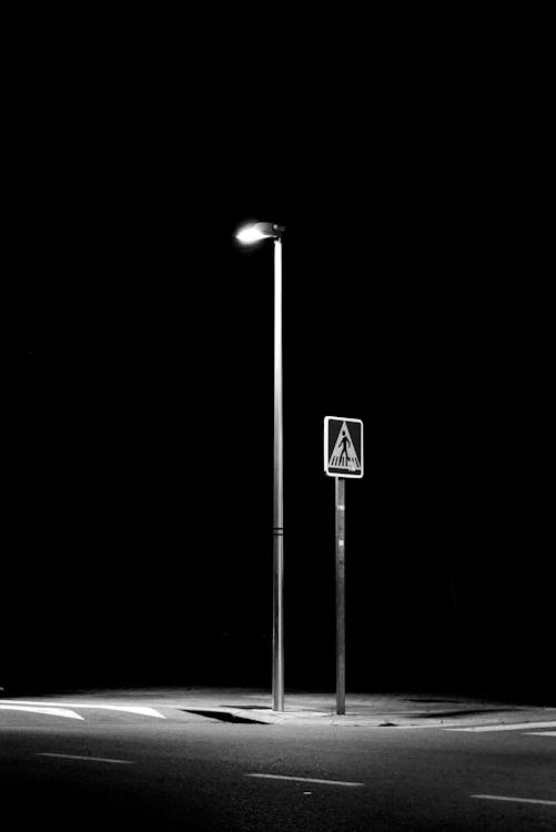 Free Lamppost Light and Road Sign Stock Photo