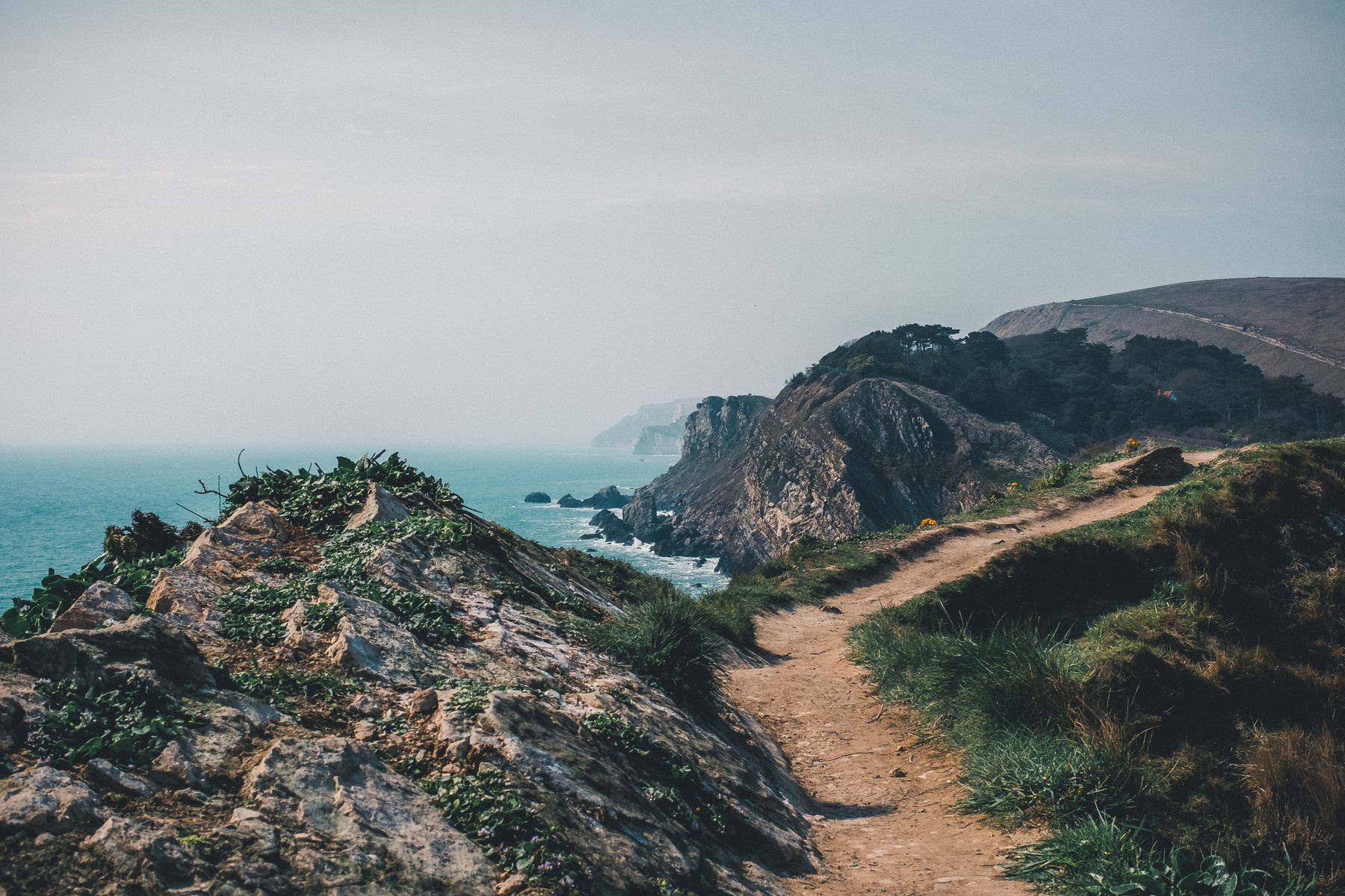 A footpath winding along a coastal headland