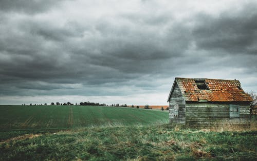 бесплатная серо коричневый дом возле поля зеленой травы Стоковое фото