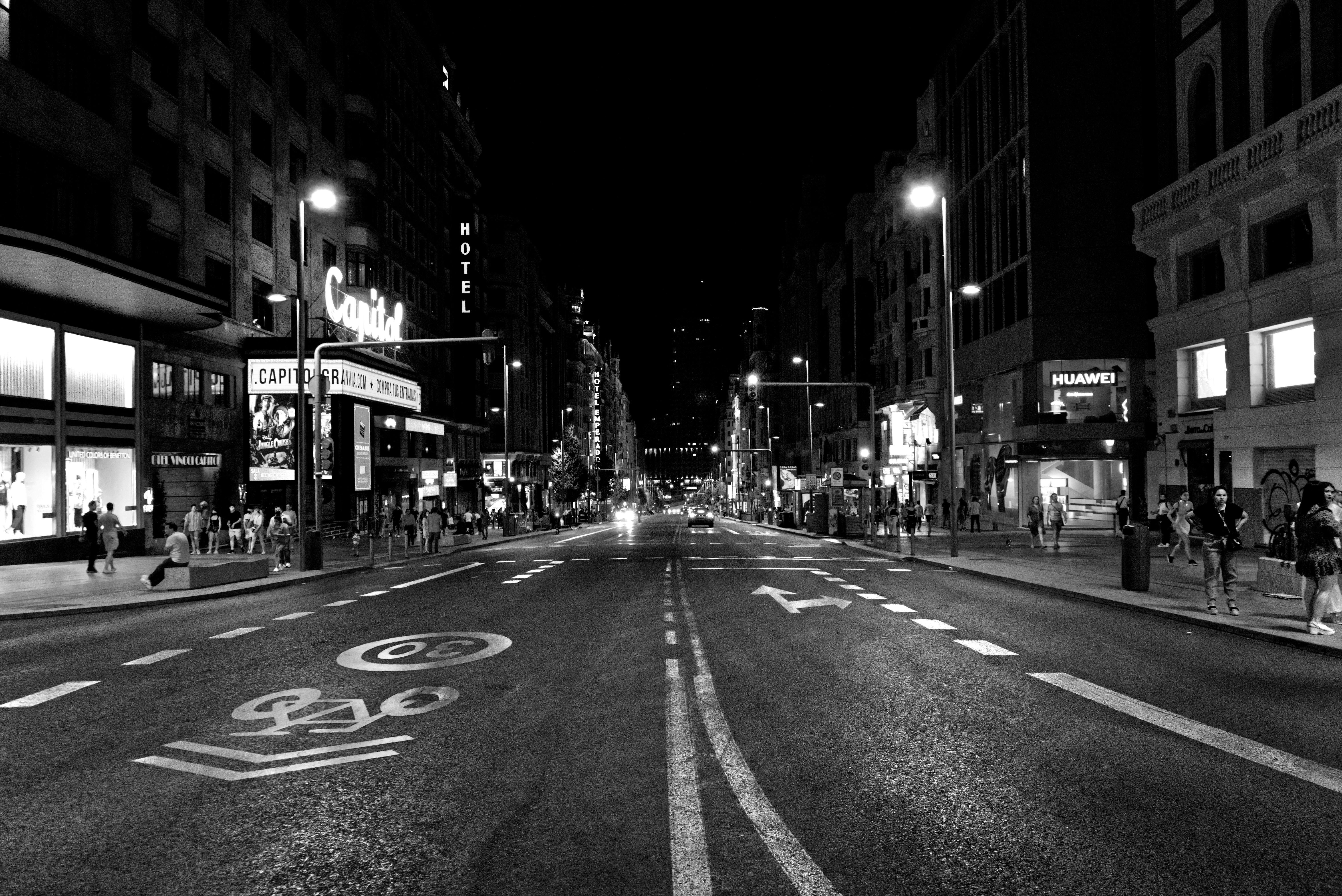 light black and white city crossing