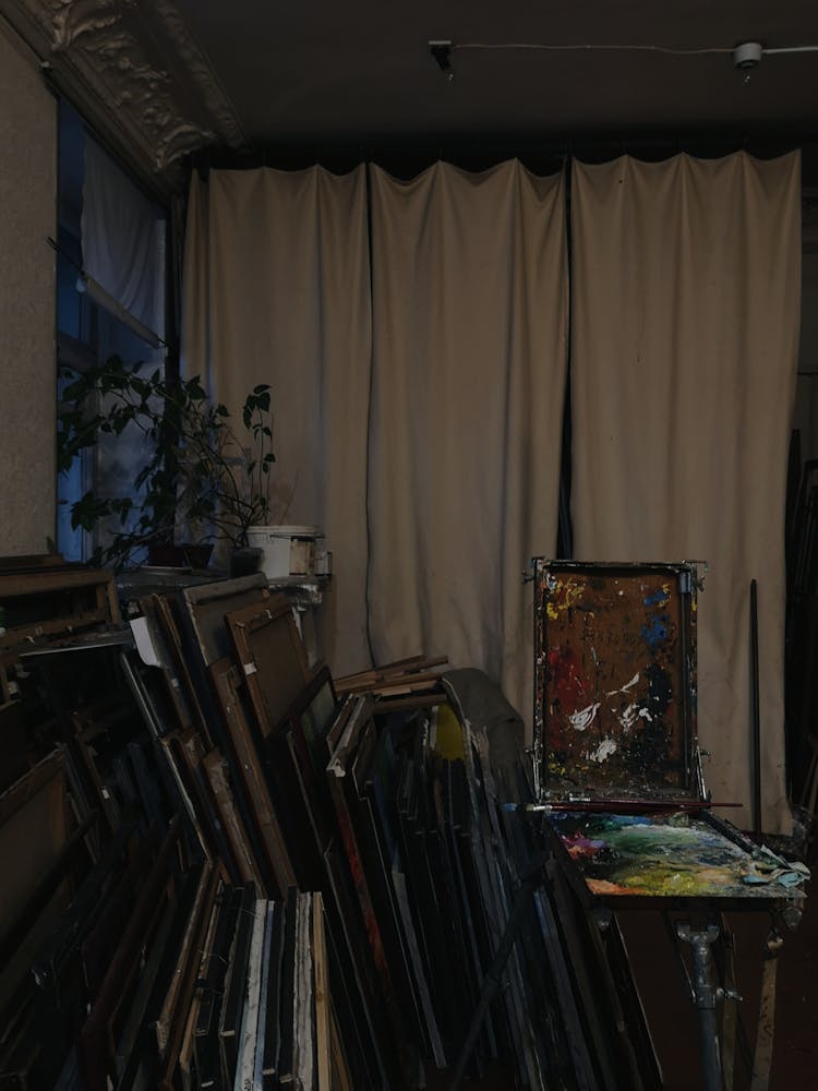 Paintings Stacked In Art Studio