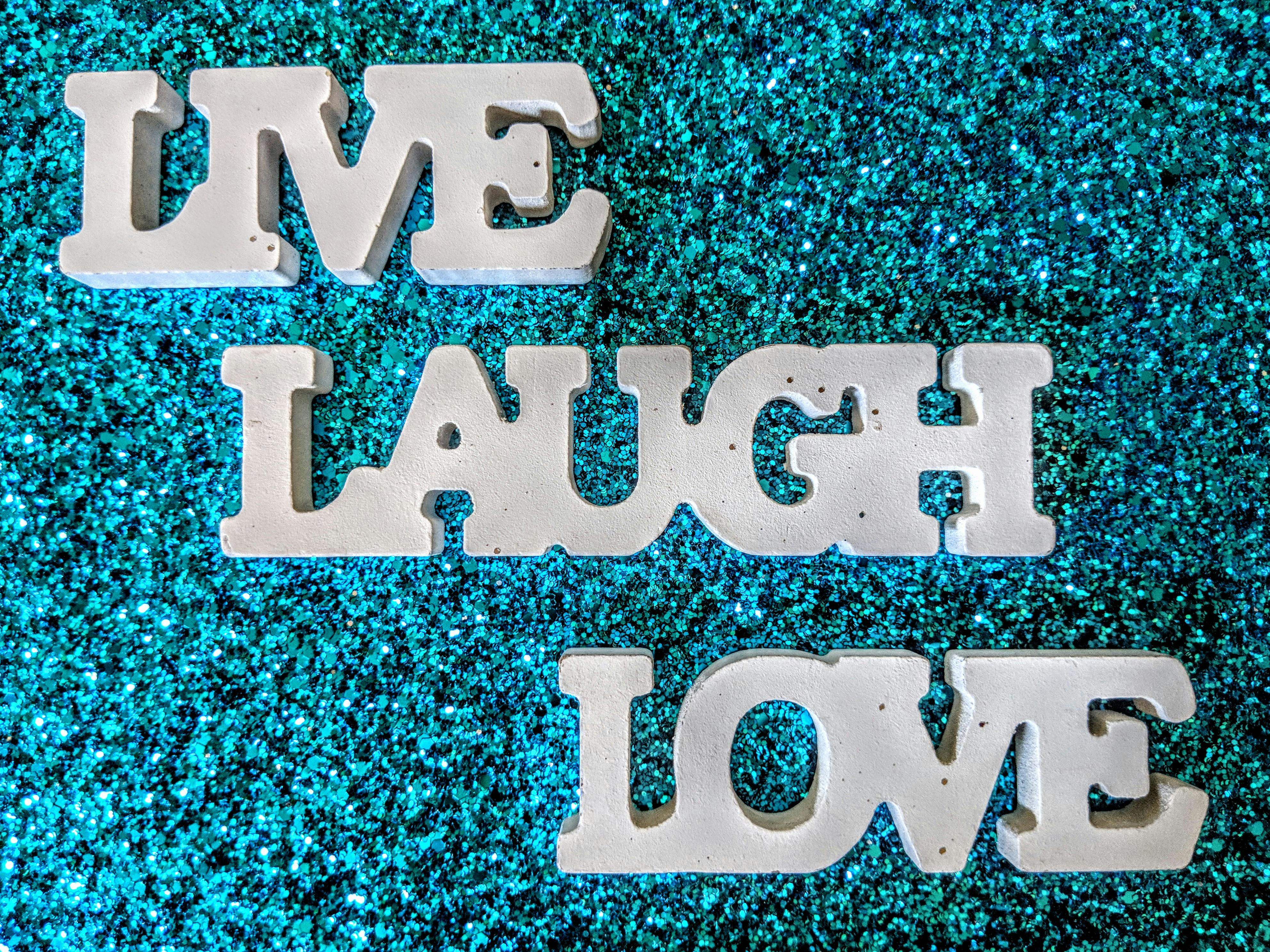 Free stock photo of glitter, live laugh love, teal