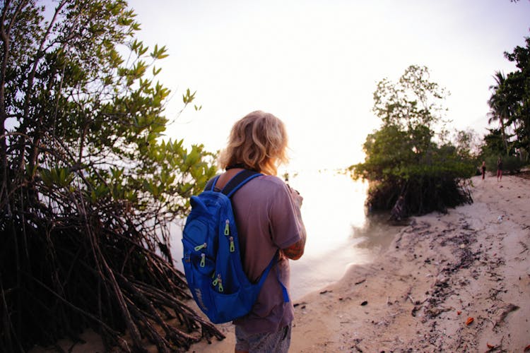 Backpacker At Beach