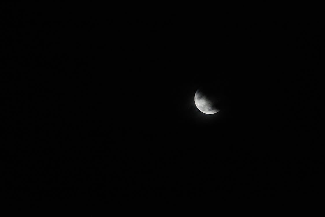 Free Half Moon in the Dark Night Sky Stock Photo