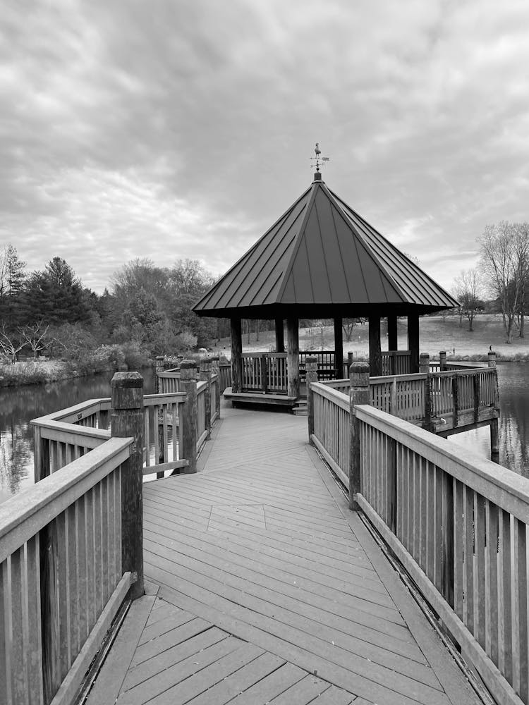 Wooden Pier With Gazebo At End