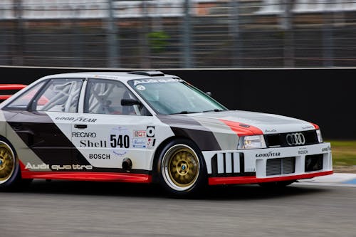 An Audi Racing Car in a Racetrack