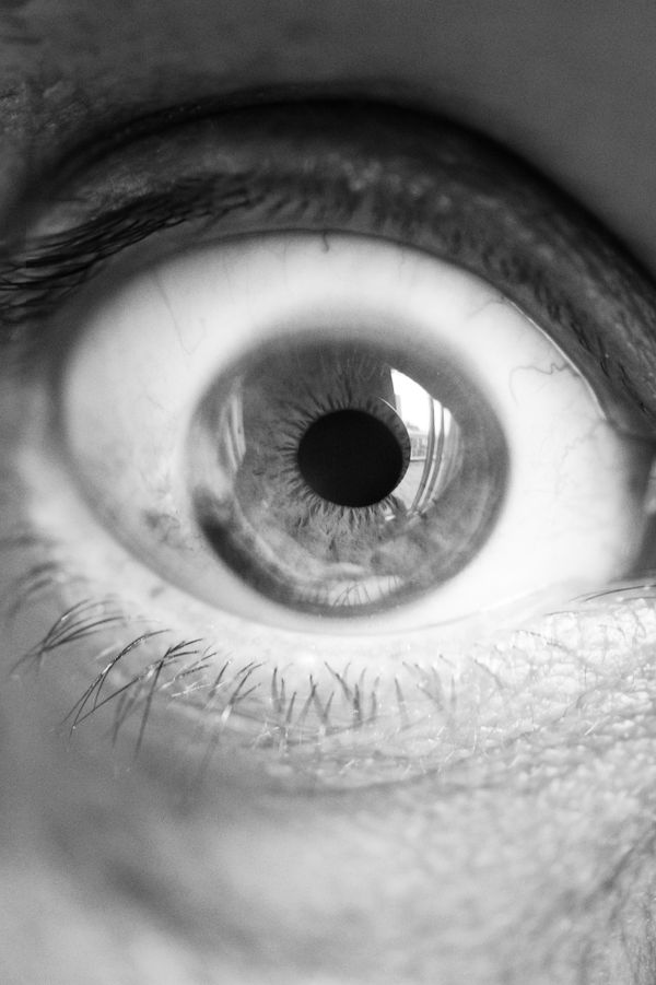 Black and white close-up of an open eye