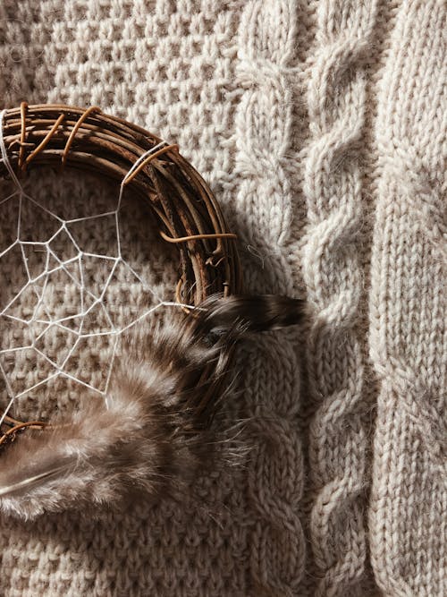 Dreamcatcher on Knitted Fabric