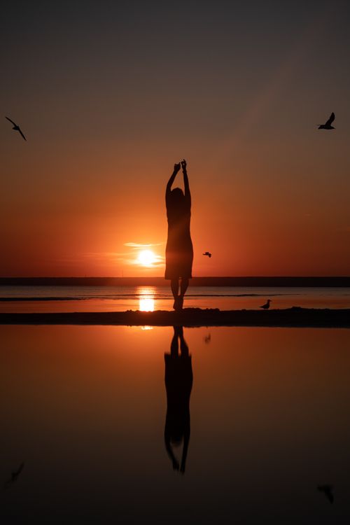 Silhouette of a Woman Raising Her Arms · Free Stock Photo