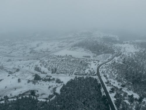 Drone Shot of a Snow Covered Land