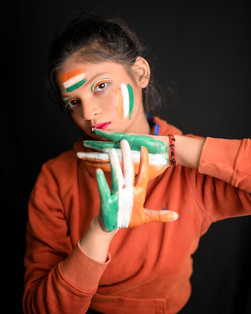 Woman with Indian National Colors