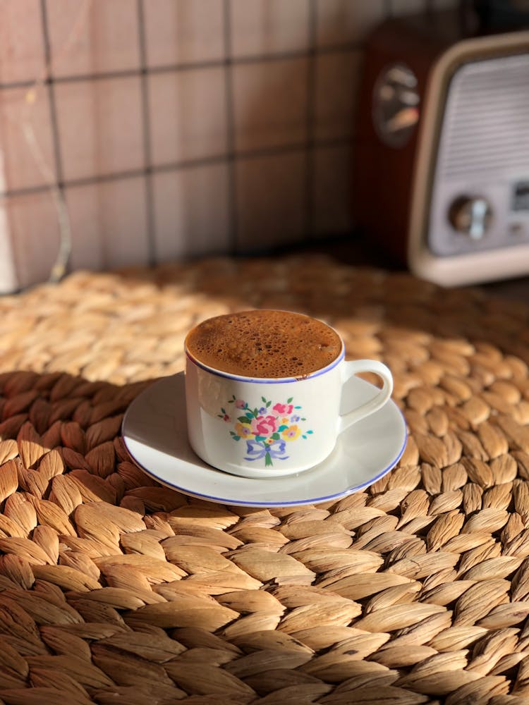 Retro Cup Of Black Coffee On Table