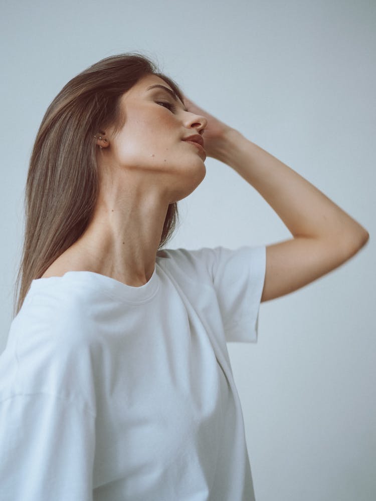 Brown Hair Woman In White Tshirt