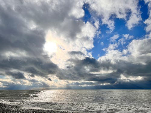 구름, 바다, 산의 무료 스톡 사진