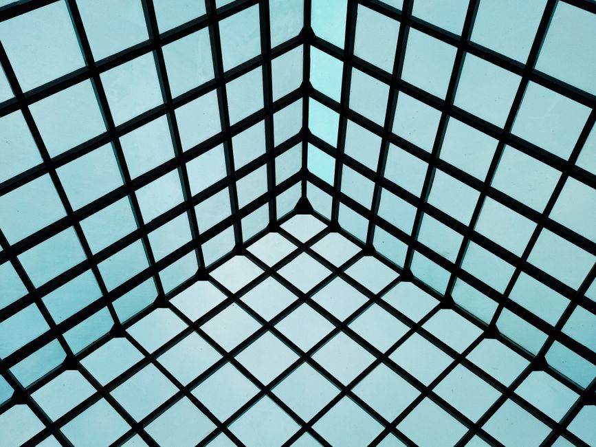 A vibrant geometric grid pattern with a diagonal perspective in Dhaka, Bangladesh.