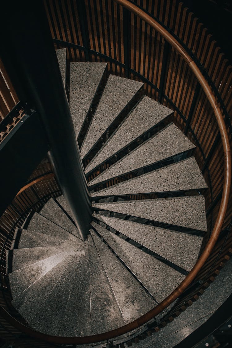 High Angle View Of Winding Stairs 