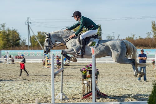 Man on a Horse Jumping Over a Pole 