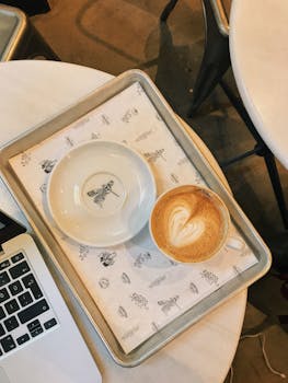 A beautifully crafted cappuccino with heart latte art served on a tray in a cozy Istanbul café.