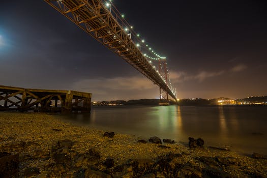Suspension Bridge during Night Time