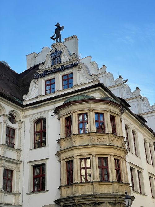 Free Close-up of the historic Hofbräuhaus building in Munich, Germany. Stock Photo