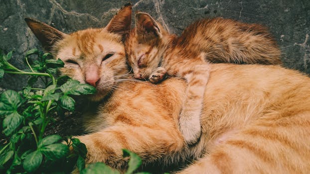 Orange Tabby Cat and Kitten