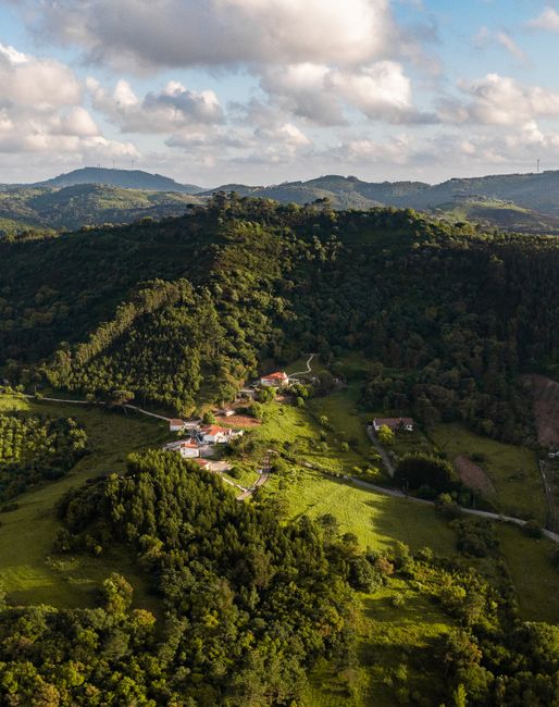 Stunning aerial view of lush hills and countryside in Gradil, Lisboa, Portugal.