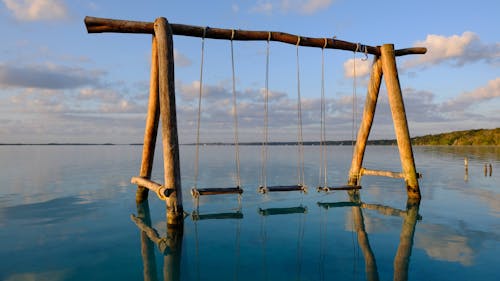 A Wooden Swing on the Beach