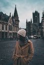 A Stylish Woman Walking the Streets of Gent in Belgium
