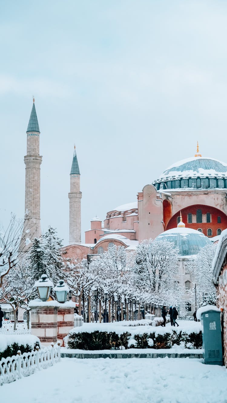 Hagia Sophia Grand Mosque On Snow Covered Ground 