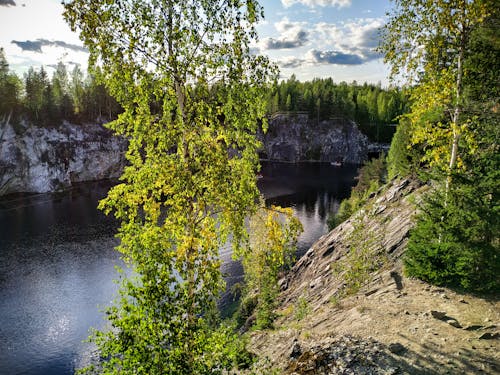 Lake Near the Rock Mountains with Green Trees 