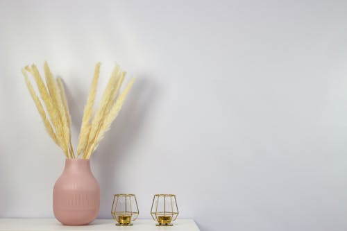 Pink Ceramic Vase with White Pampas Grass