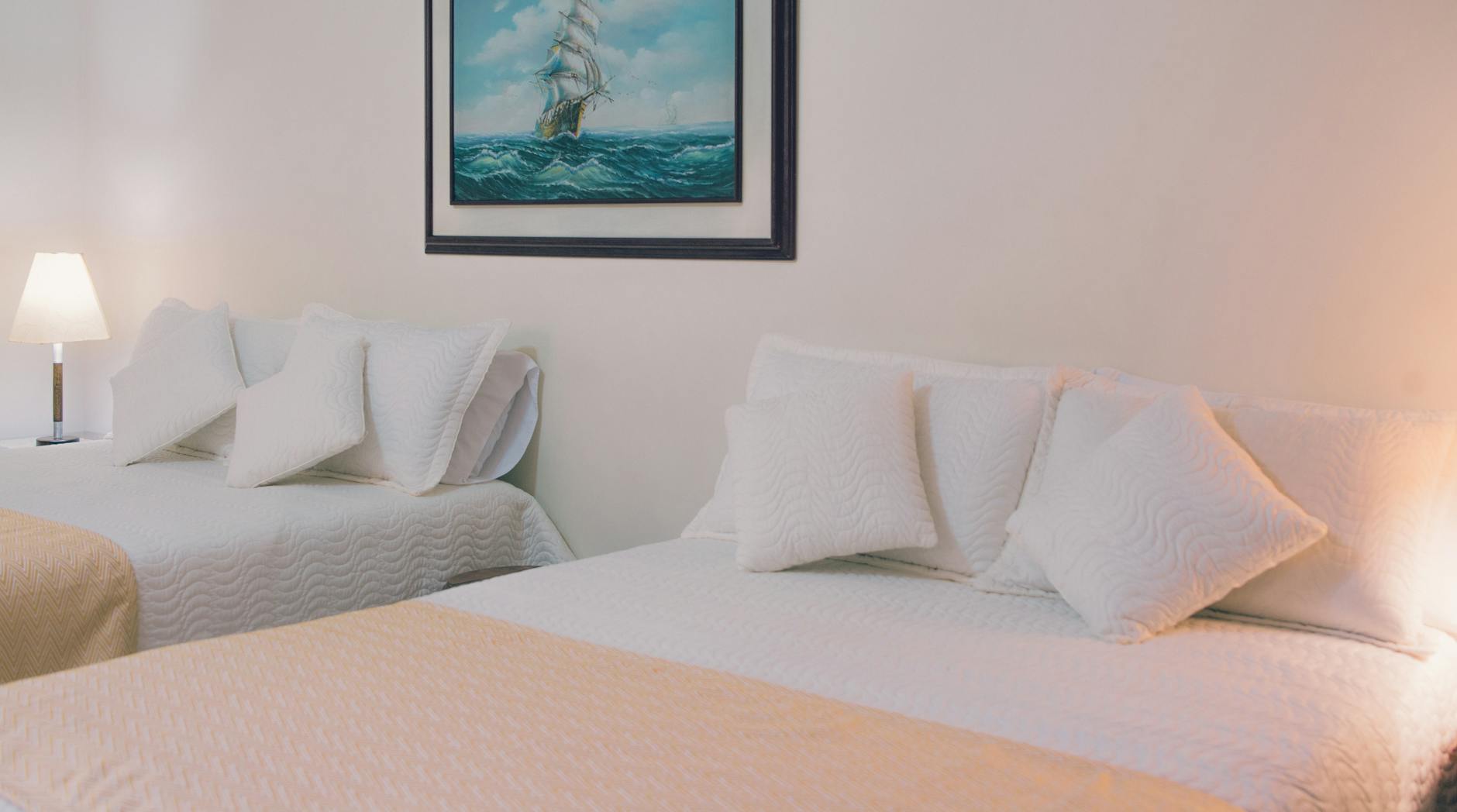 Two beds with white pillows