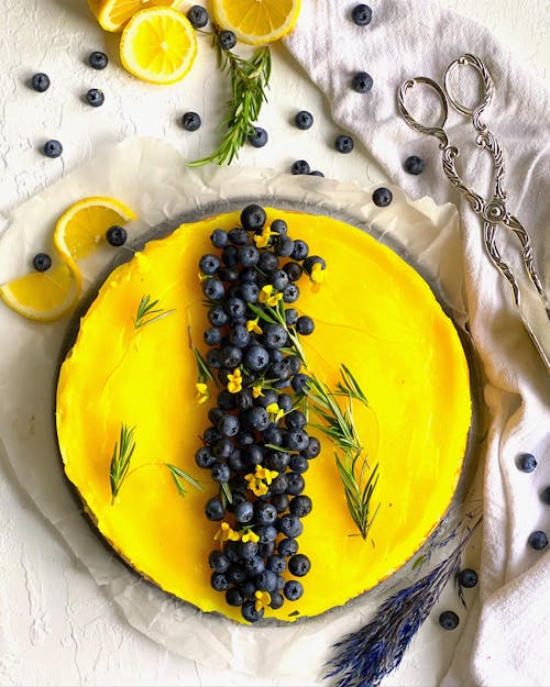 Free Lemon and Blueberries on Cheesecake Stock Photo