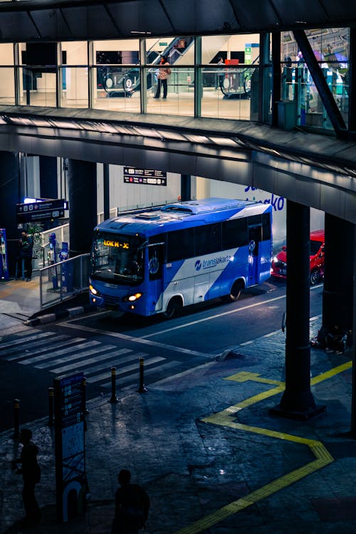 Free Blue Bus on Road Stock Photo