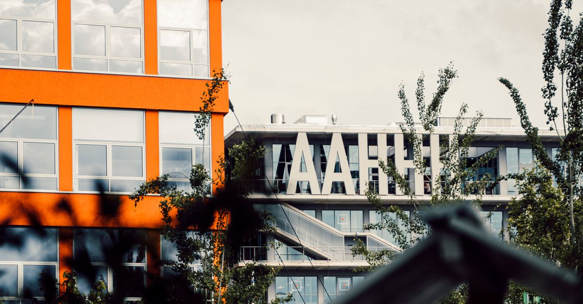 Close-up of Werk12 building facade in Munich with industrial design elements.