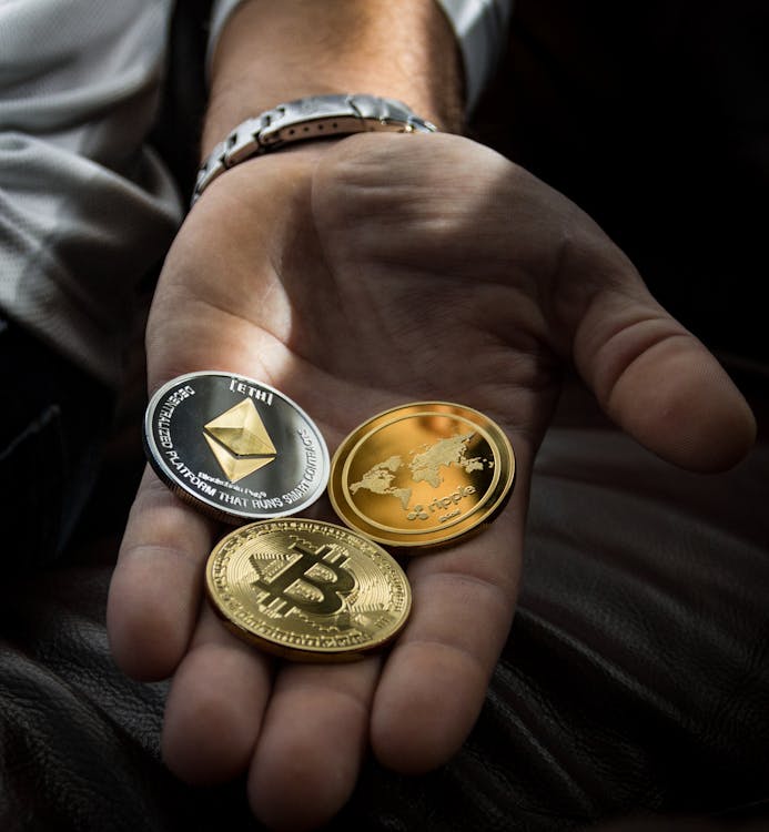 Kostenlos Nahaufnahmefoto Von Drei Runden Münzen In Der Handfläche Der Person Stock-Foto