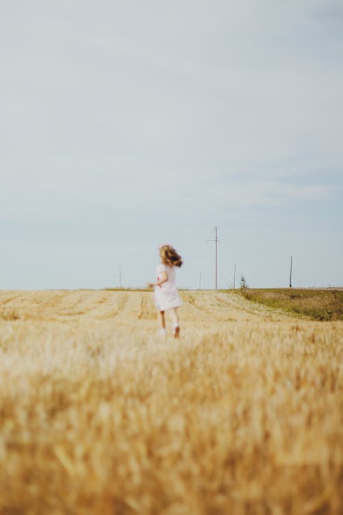 Back View of a Child Running in a Field