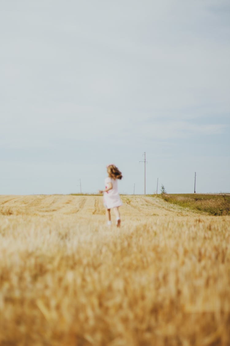 Back View Of A Child Running In A Field