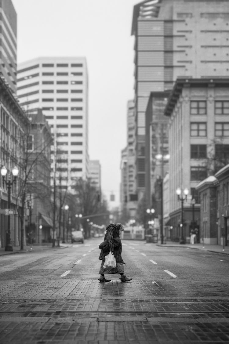 Elderly Woman Crossing Street