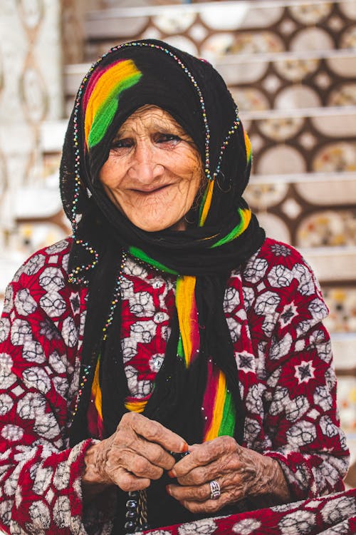 Old Woman in Headscarf Smiling 