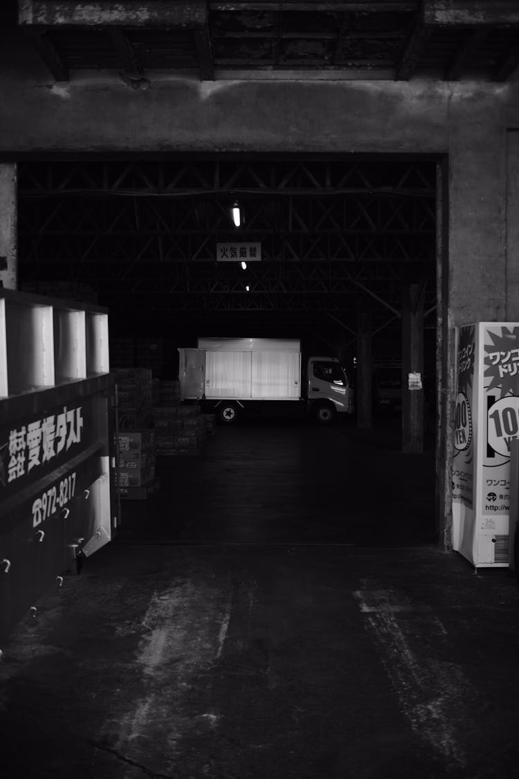 Black And White Photo Of Truck I Garage