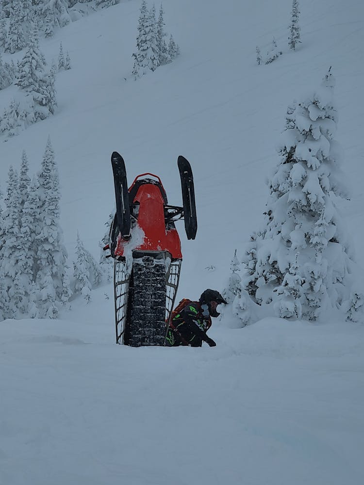 Man Falling On A Snowmobile 