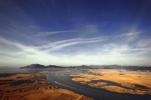 Kostenloses Stock Foto zu drohne erschossen, flachland, fluss