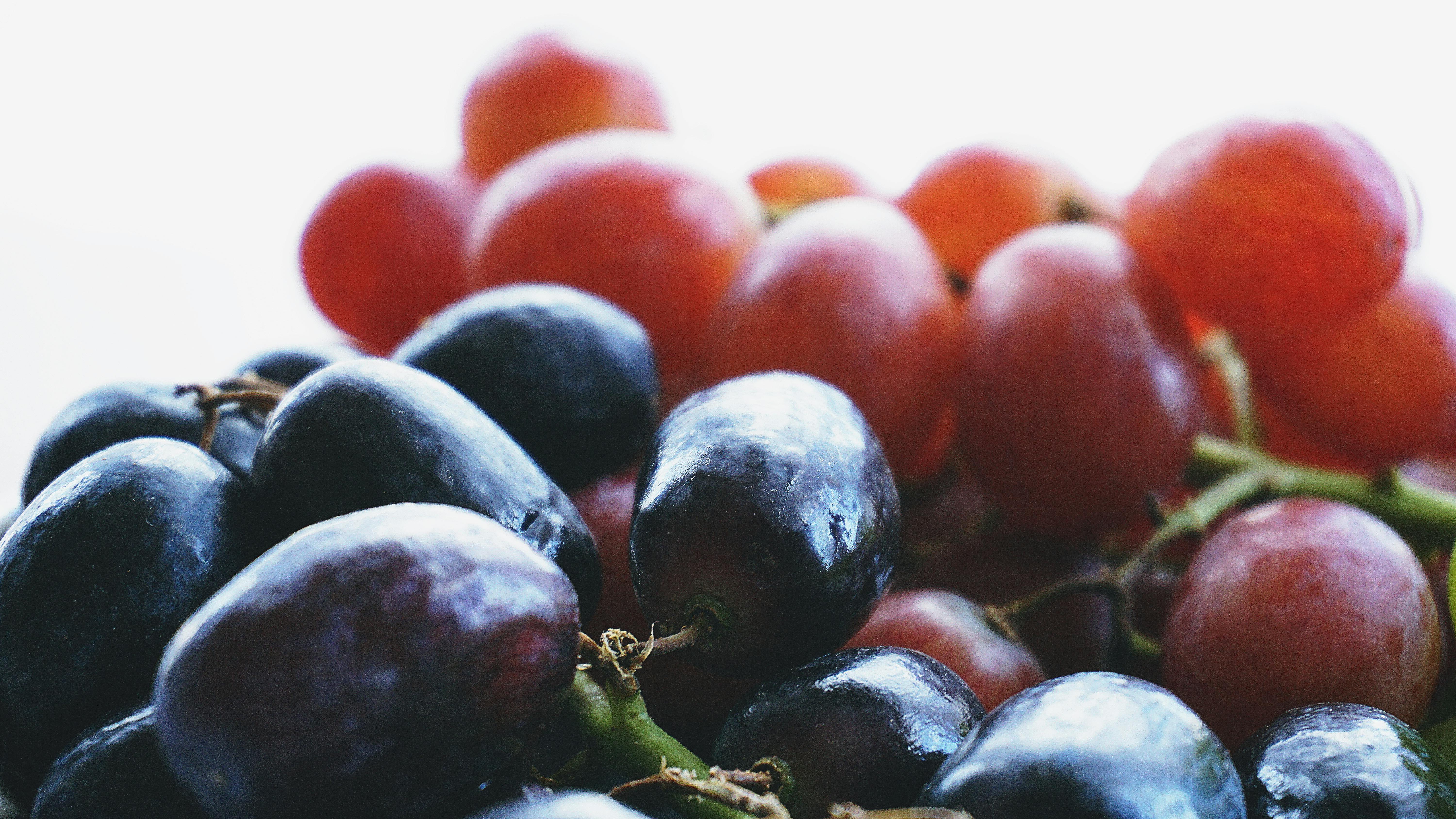 red grapes in closeup photography