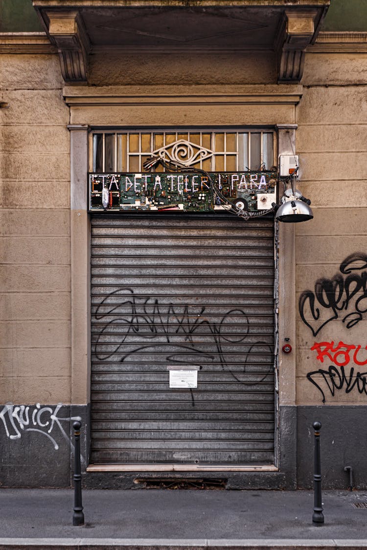 Street Shop Door With Shutter Painted Graffiti