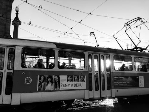 Grayscale Photo of Tram-train 