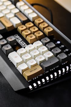 Elegant mechanical keyboard with custom keycaps and backlighting.