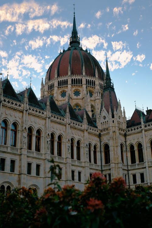 Facade and the Dome of the Hungarian Parliament Building Against the Sky